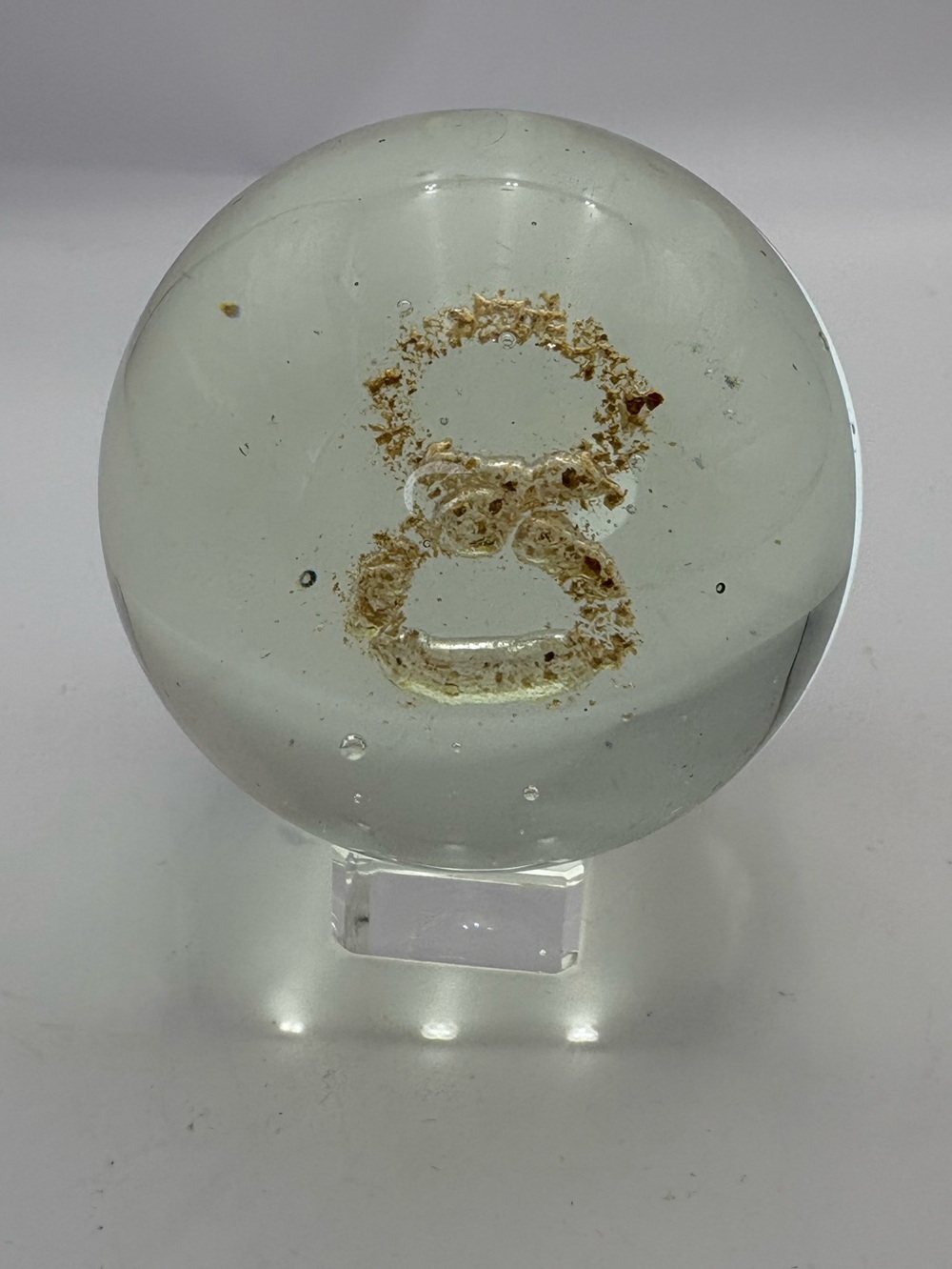 Clear Round Glass Paperweight with Gold Flake “8” or Infinity Puffy Accent